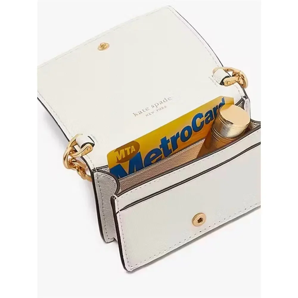 kate spade Cream Mini Saffiano Crossbody with Gold Chain & Crystal Accents